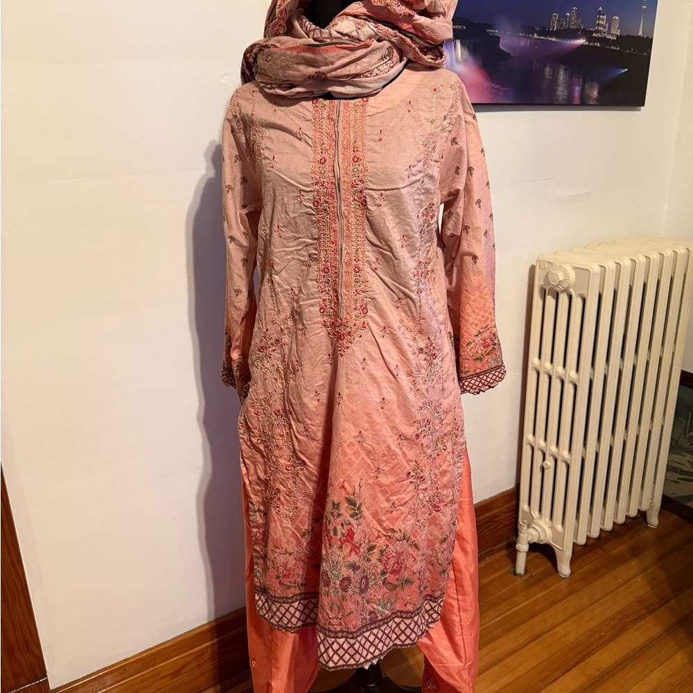 Embroidered Pink Peach Salwar Kameez Set